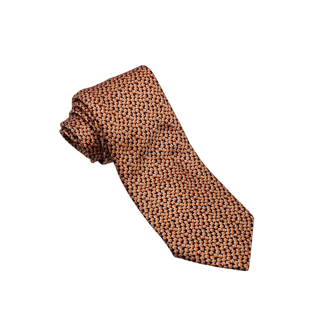 Brioni Silk Tie Orange Blue Geometric Handmade Italy Designer Luxury Office